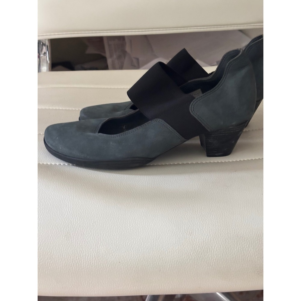 Arche France Gray Suede Leather Elastic Mary Jane Block Heel Shoes Size 37. US 6